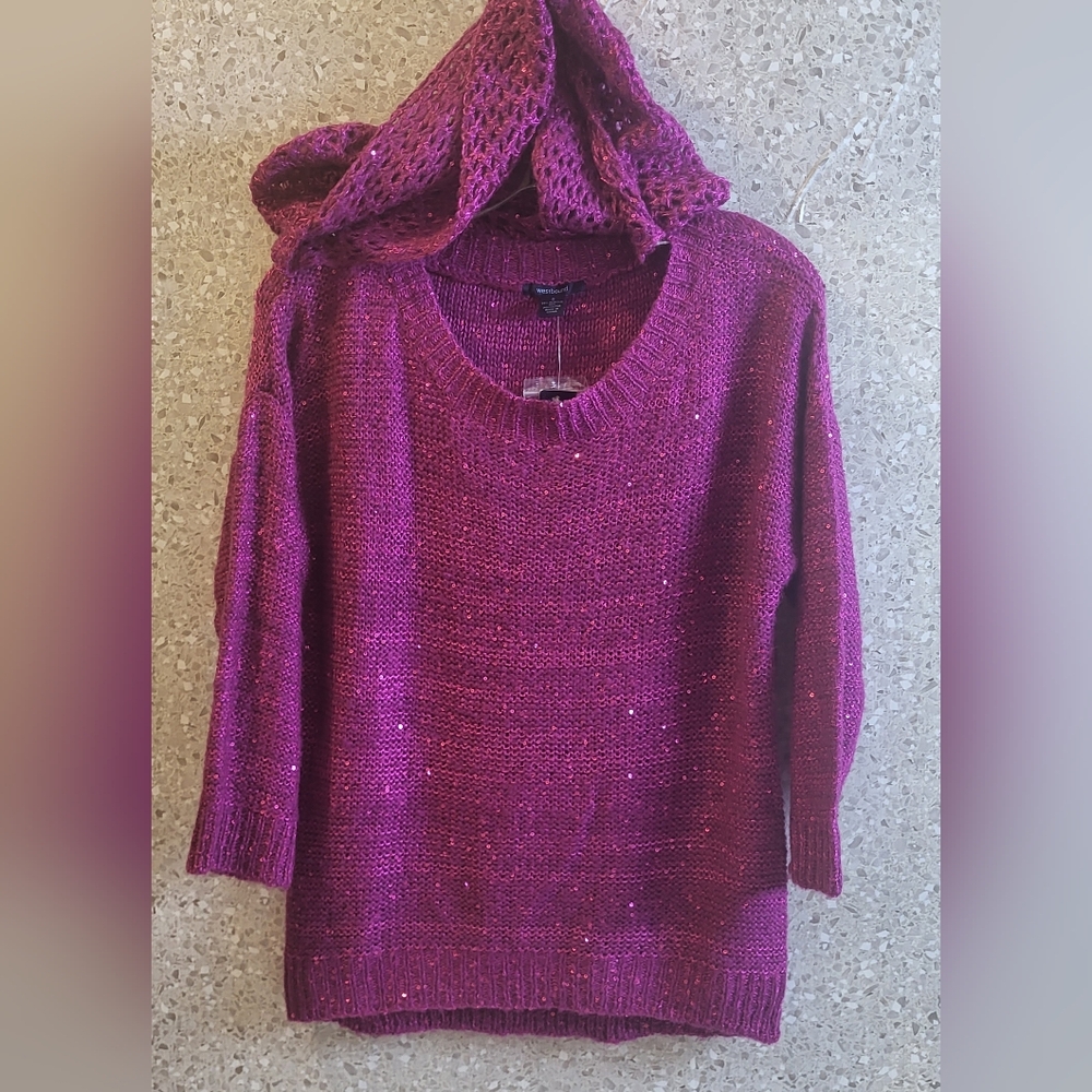 Westbound Metallic Fuchia Sweater With Scarf, Womens‎ Size S NWTS